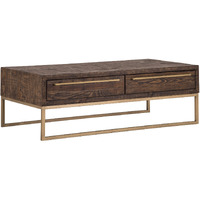 47 Gold And Dark Brown Rectangular Coffee Table With Drawers