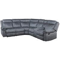 Gray Velvet Reclining Curved Three Piece Corner Sectional With Console