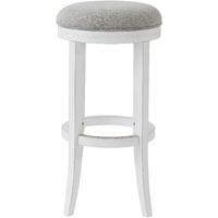 30 Gray And Antiqued White Solid Wood Swivel Backless Bar Height Bar Chair With Footrest
