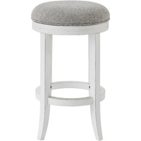 25 Gray And Antiqued White Solid Wood Swivel Backless Counter Height Bar Chair With Footrest