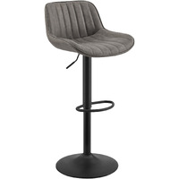 Set Of Two 42 Gray And Black Faux Leather And Steel Swivel Low Back Adjustable Height Bar Chairs With Footrest
