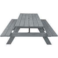 Gray Solid Wood Outdoor Picnic Table Umbrella Hole