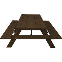 Dark Brown Solid Wood Outdoor Picnic Table Umbrella Hole