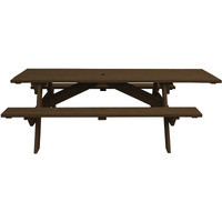 Dark Brown Solid Wood Outdoor Picnic Table Umbrella Hole