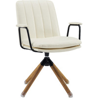 23 Off White Faux Leather And Brown Swivel Arm Chair