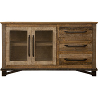 60 Brown Solid And Manufactured Wood Distressed Buffet Table