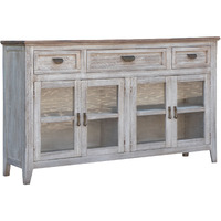 67 White Solid And Manufactured Wood Distressed Credenza