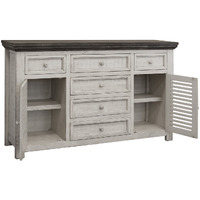 70 Antiqued White Solid And Manufactured Wood Distressed Buffet Table