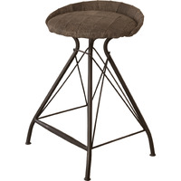 25 Brown And Black Leather And Iron Swivel Low Back Counter Height Bar Chair With Footrest