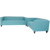 80 Teal Blue Polyester And Dark Brown Sofa
