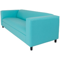 84 Teal Blue Faux Leather And Black Sofa