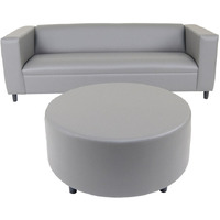 84 Gray Faux Leather And Black Sofa With Ottoman