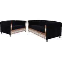 Two Piece  Leopard And Black Five Person Seating Set
