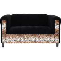 72 Black And  Leopard Velvet Love Seat