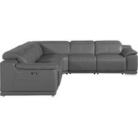 Gray Italian Leather Power Reclining U Shaped Five Piece Corner Sectional With Console