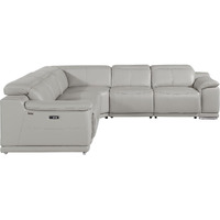 Light Gray Italian Leather Power Reclining U Shaped Five Piece Corner Sectional With Console