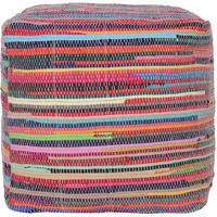 18 Red Cotton Cube Striped Pouf Ottoman