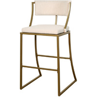 30 Beige And Antiqued Brass Steel Low Back Bar Height Bar Chair With Footrest