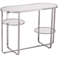 42"" Clear And Silver Mirrored Glass Oval Frame Console Table With Storage