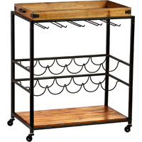 Brown And Black Metal Bar Cart With Wine Storage