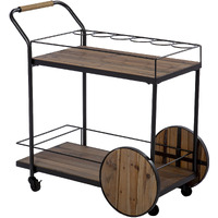 Natural And Black Reclaimed Wood Bar Cart With Wine Storage