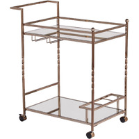 Champagne Metal And Mirrored Glass Bar Cart With Wine Storage
