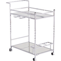 Silver Metal And Mirrored Glass Bar Cart With Wine Storage