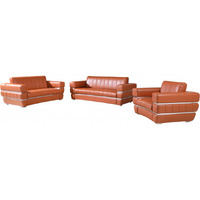 Three Piece Indoor Camel Italian Leather Six Person Seating Set