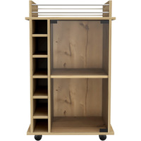 Brown Rolling Bar Cart With Wine Storage