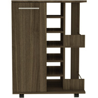 Brown Rolling Bar Cart With Wine Storage