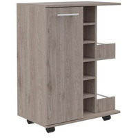 Light Gray Rolling Bar Cart With Wine Storage