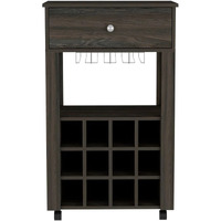 Espresso Rolling Bar Cart With Wine Storage