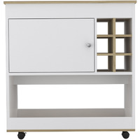 Brown And White Rolling Bar Cart With Wine Storage