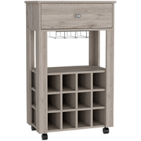 Light Gray Rolling Bar Cart With Wine Storage