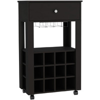 Black Rolling Bar Cart With Wine Storage