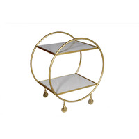 Gray And Gold Iron And Marble Rolling Bar Cart