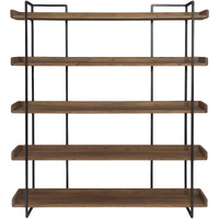 76"" Light Brown Metal Five Tier Standard Bookcase