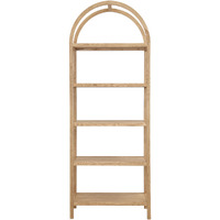 80"" Natural Wood Five Tier Arched Top Bookcase