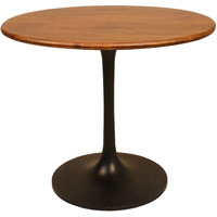 36"" Brown And Black Rounded Solid Wood And Iron Pedestal Base Dining Table