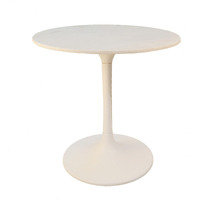 30"" White Rounded Marble And Iron Pedestal Base Dining Table