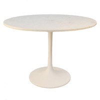 40"" White Rounded Marble And Iron Pedestal Base Dining Table