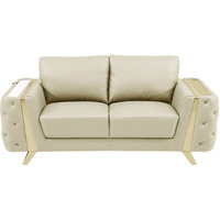 72"" Beige And Gold Genuine Leather Love Seat