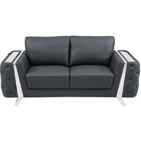 72"" Dark Gray And Silver Genuine Leather Love Seat