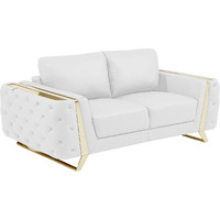 72"" White And Gold Genuine Leather Love Seat