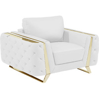 50"" White And Gold Genuine Leather Chair Arm Chair