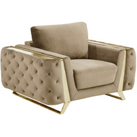 50"" Beige And Gold Velvet Chair Arm Chair