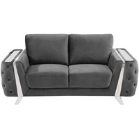 72"" Dark Gray And Silver Velvet Love Seat