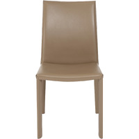 Set Of Two Taupe Upholstered Leather Dining Side Chairs