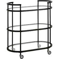Black Steel And Glass Oval Rolling Bar Cart