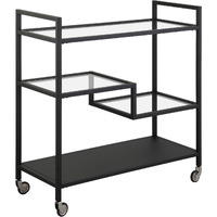 Black Steel And Glass Rolling Bar Cart